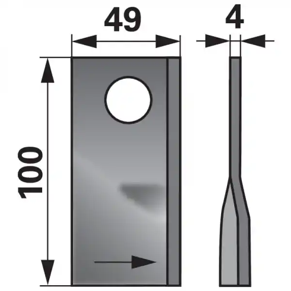 Originální Nůž rotačky levý 100x48x4 mm, ø 21 mm, Pöttinger 434.973