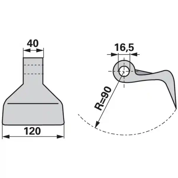 Vysoce Kvalitní Kladivo mulčovače 120/40 průměr 16,5 mm