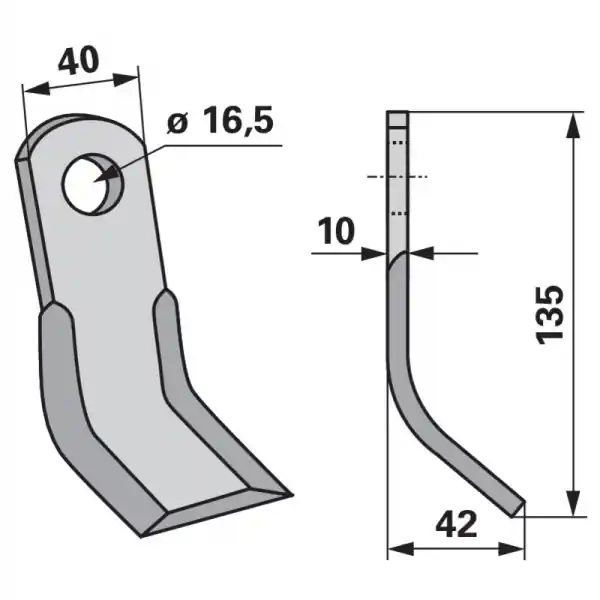 Y-nůž mulčovače 40 x 10 x 135 mm, ø otvoru 16,5 Tierre Doprava Zdarma