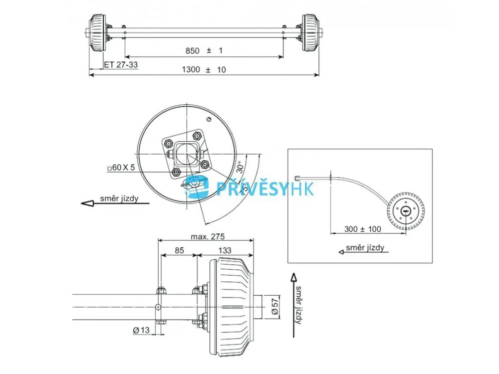 Náprava AL-KO Starr Plus BS (1500kg) a= 850 mm, c=1300 mm, 2051Ab, 112x5 Autentický